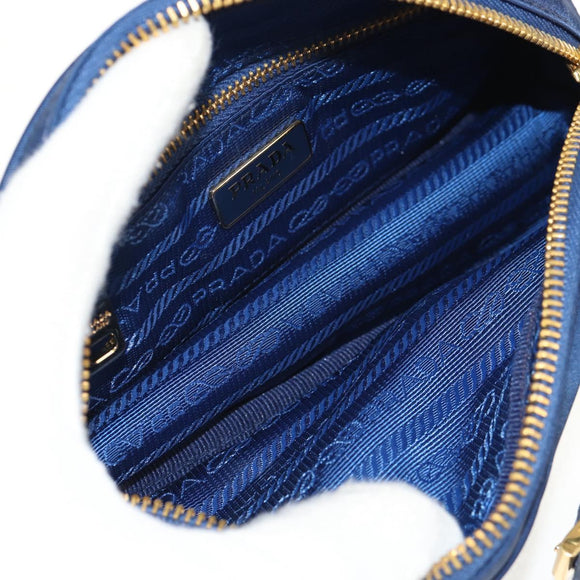 PRADA Clutch Bag Nylon Blue Gold Auth SW1822V