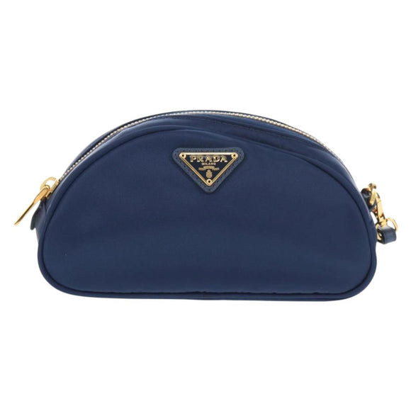 PRADA Clutch Bag Nylon Blue Gold Auth SW1822V