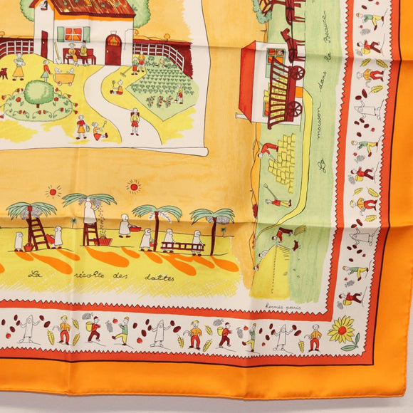 HERMES Carre 90 Scarf ""RETOUR A LA TERRE"" Silk Orange Auth SW1824M