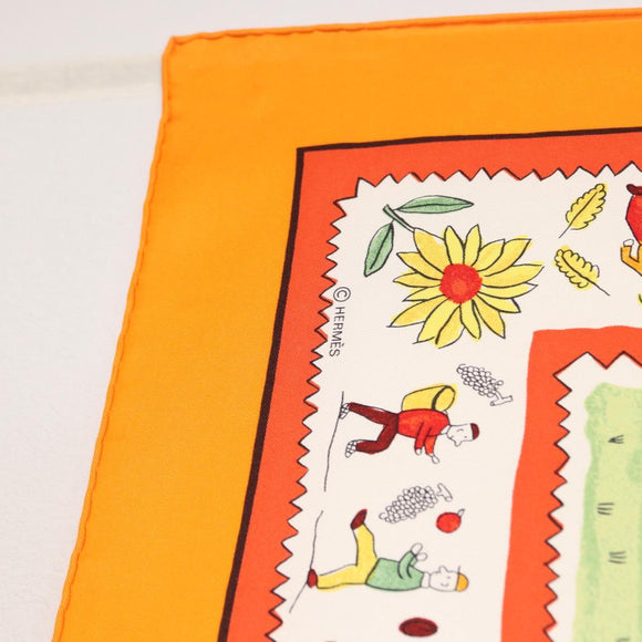 HERMES Carre 90 Scarf ""RETOUR A LA TERRE"" Silk Orange Auth SW1824M
