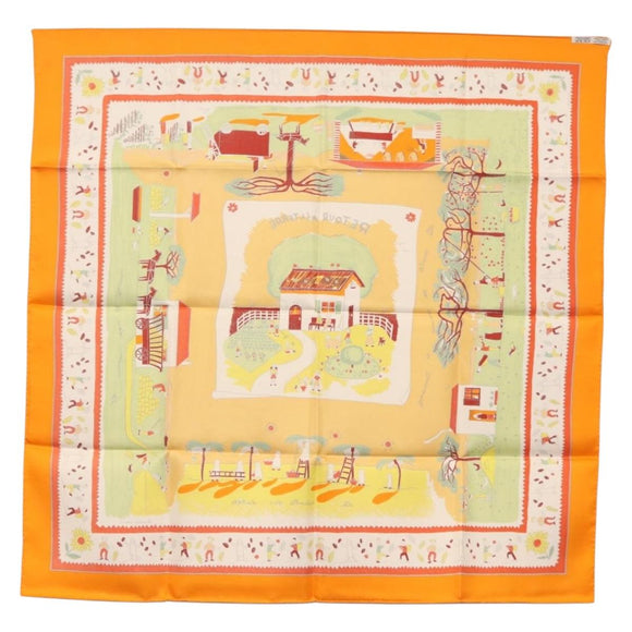HERMES Carre 90 Scarf ""RETOUR A LA TERRE"" Silk Orange Auth SW1824M