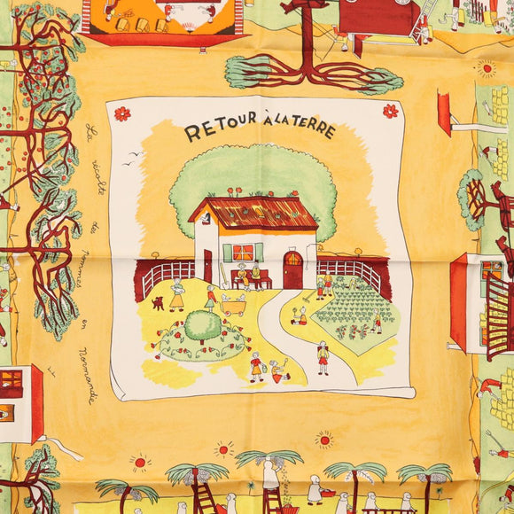 HERMES Carre 90 Scarf ""RETOUR A LA TERRE"" Silk Orange Auth SW1824M
