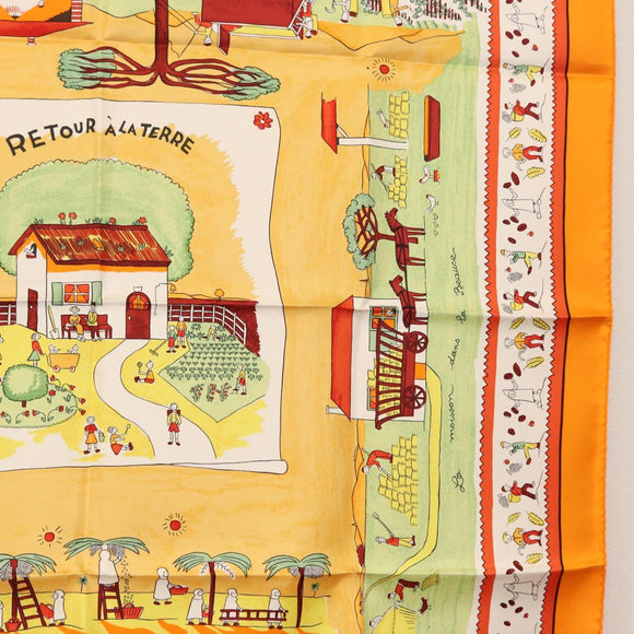 HERMES Carre 90 Scarf ""RETOUR A LA TERRE"" Silk Orange Auth SW1824M