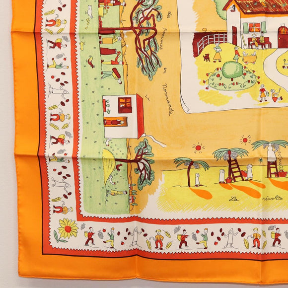 HERMES Carre 90 Scarf ""RETOUR A LA TERRE"" Silk Orange Auth SW1824M