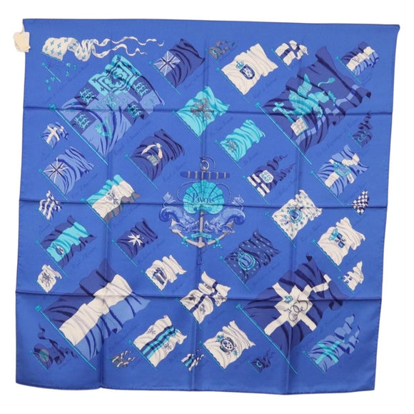 HERMES Carre 90 Scarf ""PAVOIS"" Silk Blue Auth SW1825M
