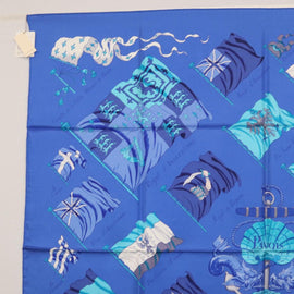 HERMES Carre 90 Scarf ""PAVOIS"" Silk Blue Auth SW1825M - 0