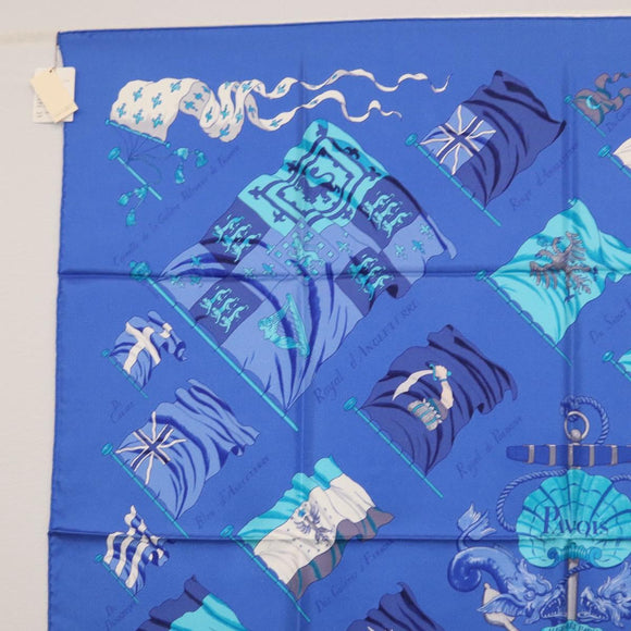 HERMES Carre 90 Scarf ""PAVOIS"" Silk Blue Auth SW1825M