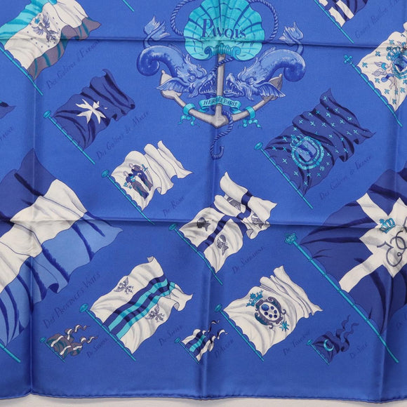 HERMES Carre 90 Scarf ""PAVOIS"" Silk Blue Auth SW1825M