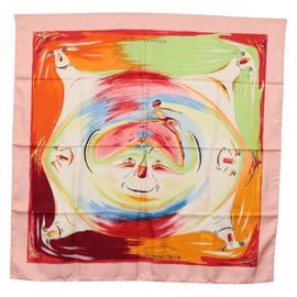 HERMES Carre 90 Scarf ""Smiles in Third millenary"" Silk Pink Auth SW1826M