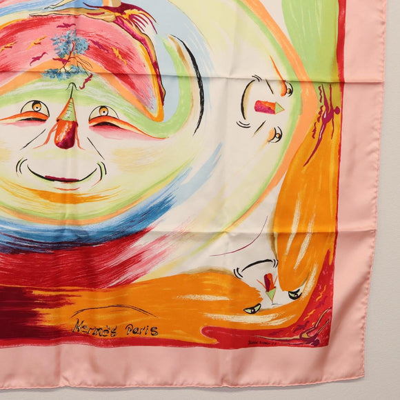 HERMES Carre 90 Scarf ""Smiles in Third millenary"" Silk Pink Auth SW1826M