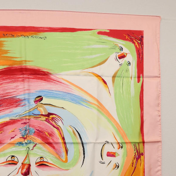 HERMES Carre 90 Scarf ""Smiles in Third millenary"" Silk Pink Auth SW1826M