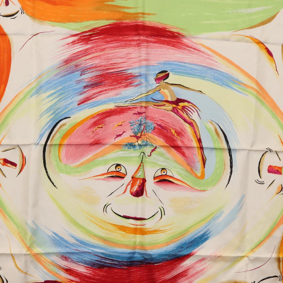 HERMES Carre 90 Scarf ""Smiles in Third millenary"" Silk Pink Auth SW1826M