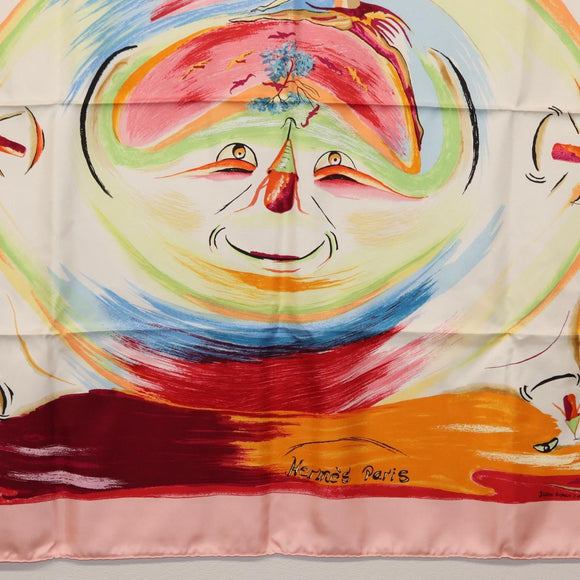 HERMES Carre 90 Scarf ""Smiles in Third millenary"" Silk Pink Auth SW1826M