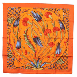 HERMES Carre 90 Scarf ""Ceramique Ottomane"" Silk Orange Auth SW1827M