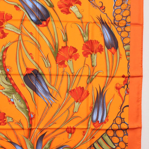 HERMES Carre 90 Scarf ""Ceramique Ottomane"" Silk Orange Auth SW1827M