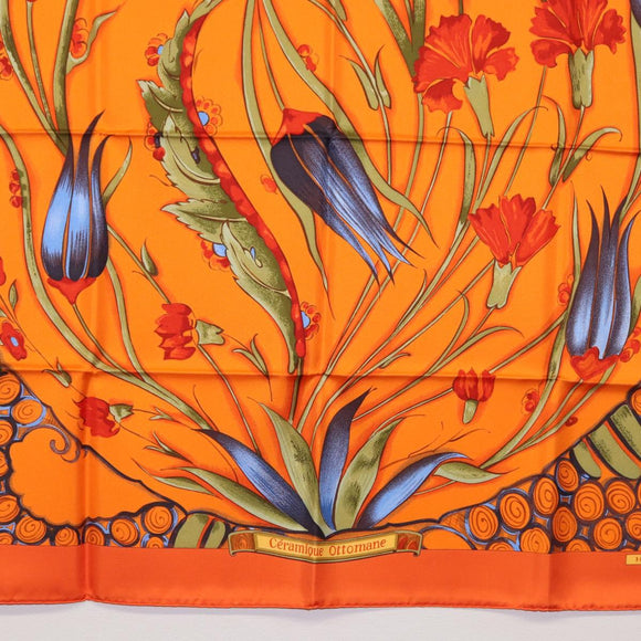 HERMES Carre 90 Scarf ""Ceramique Ottomane"" Silk Orange Auth SW1827M