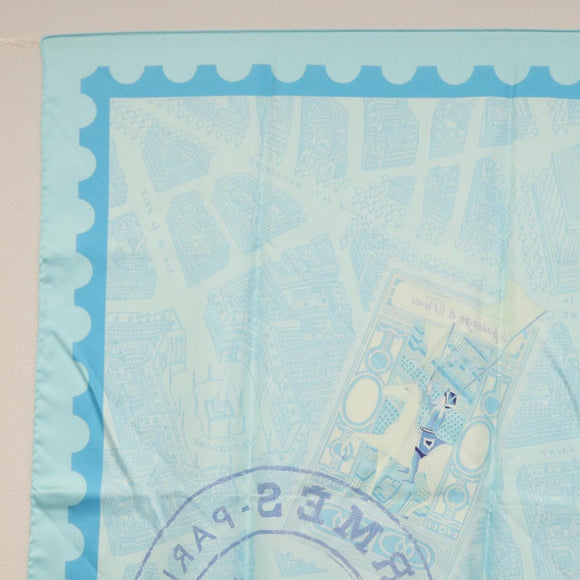 HERMES Carre 90 Scarf ""de passage a Paris"" Silk Light Blue Auth SW1828M