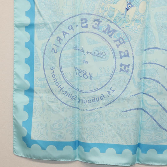 HERMES Carre 90 Scarf ""de passage a Paris"" Silk Light Blue Auth SW1828M
