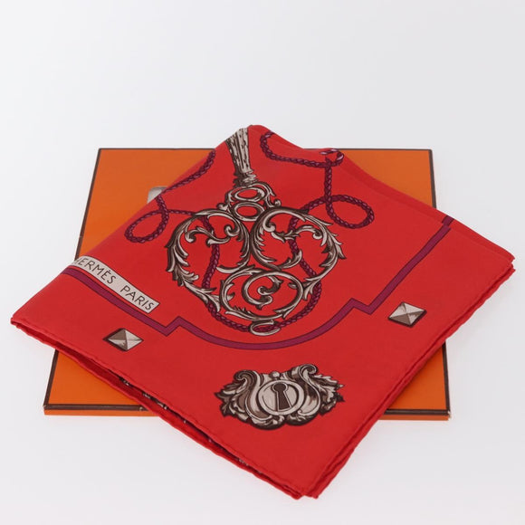 HERMES Carre 90 Scarf ""LES CLES"" Silk Red Auth SW1829M