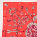 HERMES Carre 90 Scarf ""LES CLES"" Silk Red Auth SW1829M-2