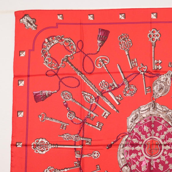 HERMES Carre 90 Scarf ""LES CLES"" Silk Red Auth SW1829M