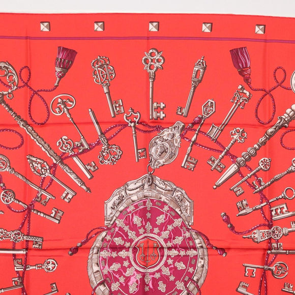 HERMES Carre 90 Scarf ""LES CLES"" Silk Red Auth SW1829M