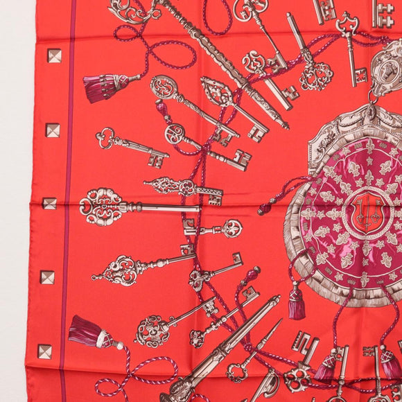 HERMES Carre 90 Scarf ""LES CLES"" Silk Red Auth SW1829M