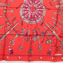 HERMES Carre 90 Scarf ""LES CLES"" Silk Red Auth SW1829M-9