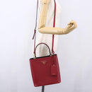 PRADA Panniers Hand Bag Safiano leather 2way Red Gold Auth SW1831V-25