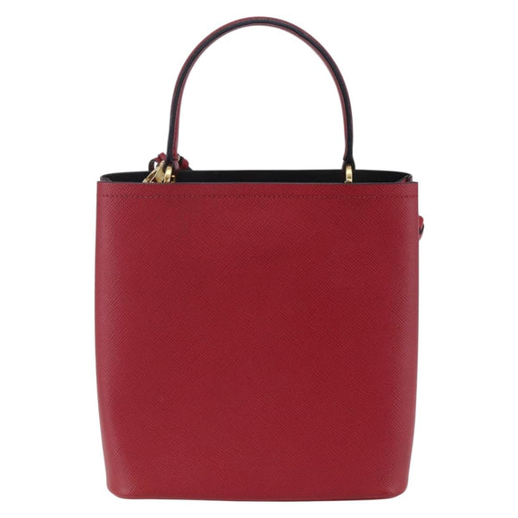 PRADA Panniers Hand Bag Safiano leather 2way Red Gold Auth SW1831V