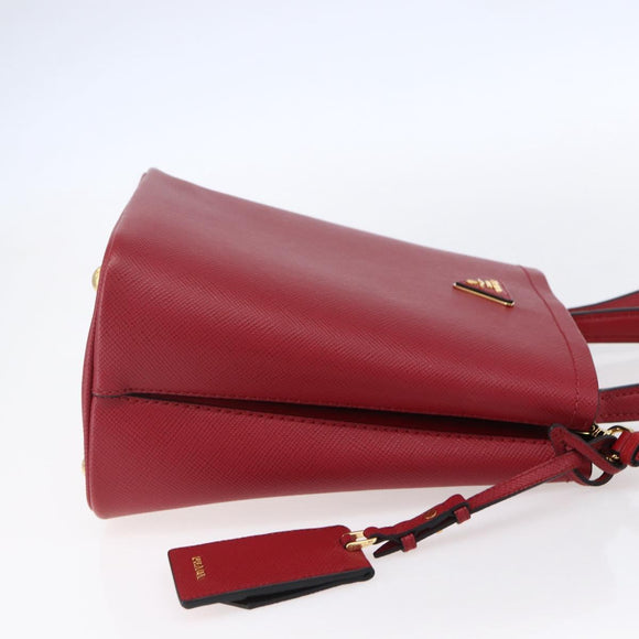 PRADA Panniers Hand Bag Safiano leather 2way Red Gold Auth SW1831V