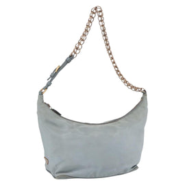 PRADA Chain Shoulder Bag Nylon Light Blue Gold Auth SW1832