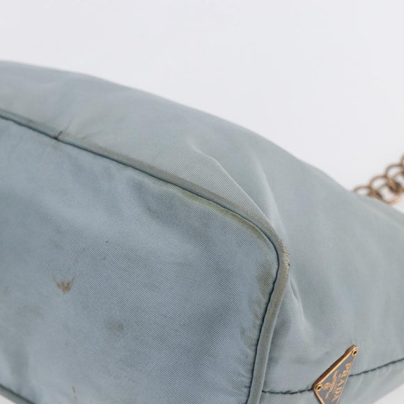 PRADA Chain Shoulder Bag Nylon Light Blue Gold Auth SW1832