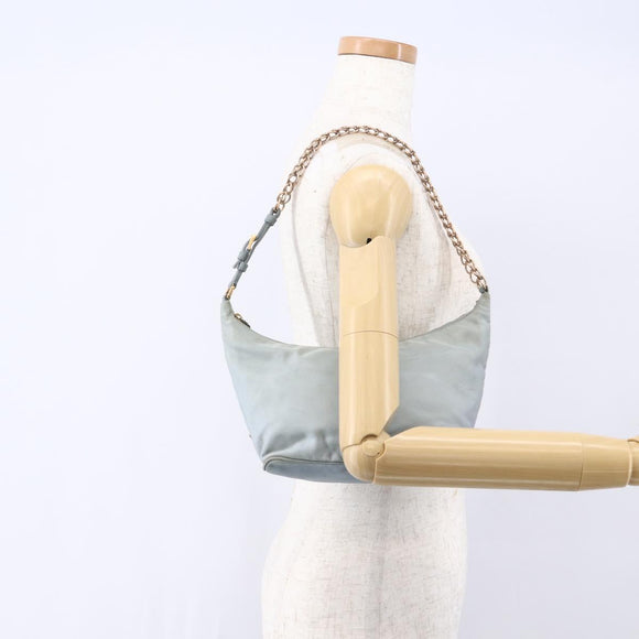 PRADA Chain Shoulder Bag Nylon Light Blue Gold Auth SW1832