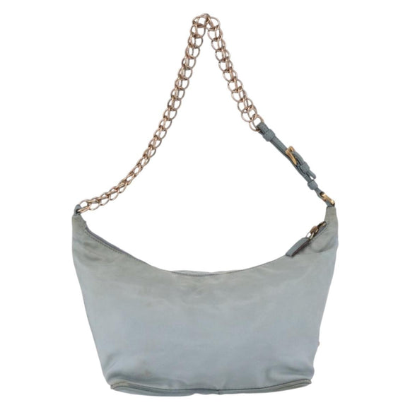 PRADA Chain Shoulder Bag Nylon Light Blue Gold Auth SW1832