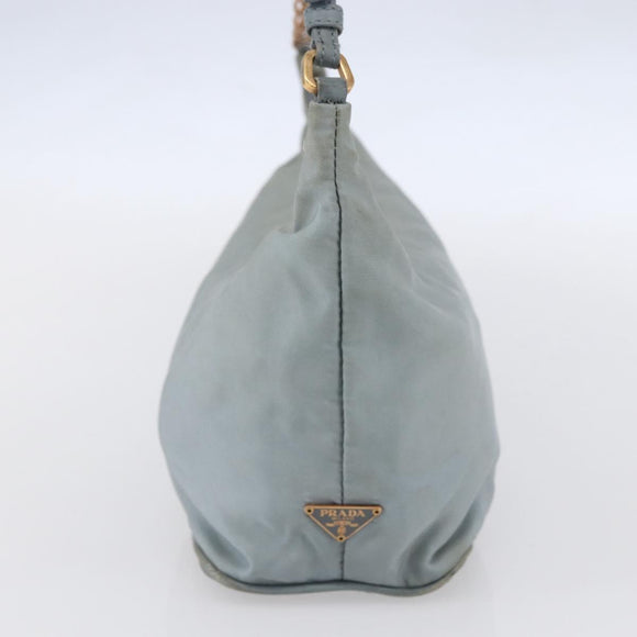 PRADA Chain Shoulder Bag Nylon Light Blue Gold Auth SW1832