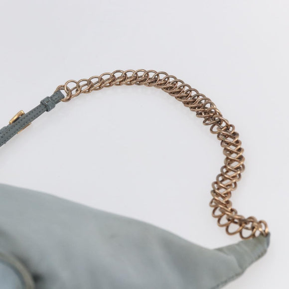 PRADA Chain Shoulder Bag Nylon Light Blue Gold Auth SW1832