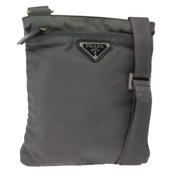 PRADA Shoulder Bag Nylon Gray Silver Auth SW1833