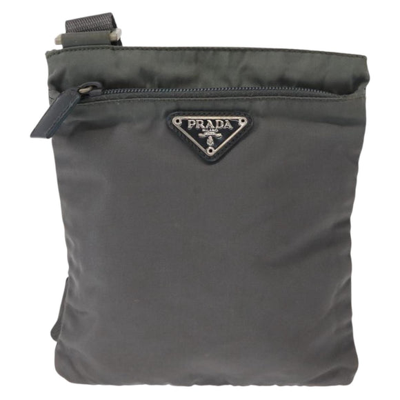 PRADA Shoulder Bag Nylon Gray Silver Auth SW1833