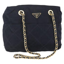 PRADA Chain Shoulder Bag Nylon Navy Gold Auth SW1835-1