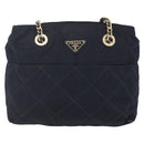 PRADA Chain Shoulder Bag Nylon Navy Gold Auth SW1835-13