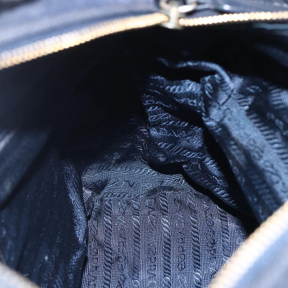 PRADA Chain Shoulder Bag Nylon Navy Gold Auth SW1835