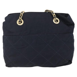 PRADA Chain Shoulder Bag Nylon Navy Gold Auth SW1835 - 0