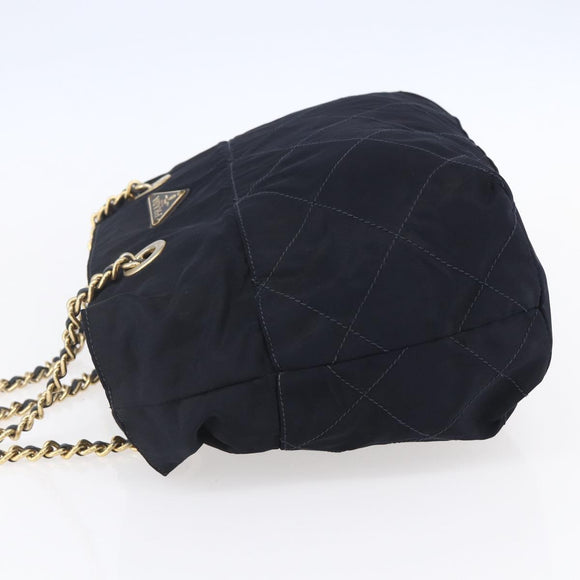 PRADA Chain Shoulder Bag Nylon Navy Gold Auth SW1835