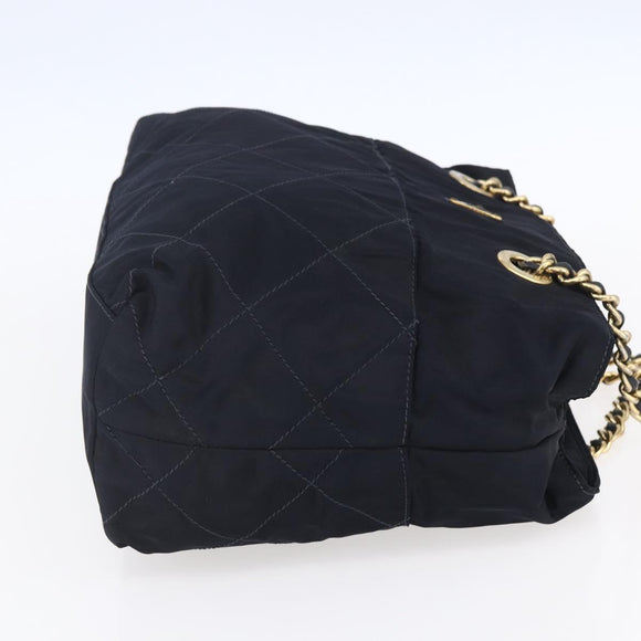 PRADA Chain Shoulder Bag Nylon Navy Gold Auth SW1835