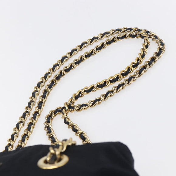 PRADA Chain Shoulder Bag Nylon Navy Gold Auth SW1835