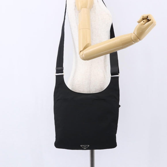 PRADA Shoulder Bag Nylon Black Silver Auth SW1836