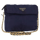 PRADA Chain Shoulder Bag Nylon Purple Gold Auth SW1838-1