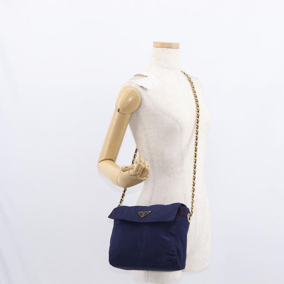 PRADA Chain Shoulder Bag Nylon Purple Gold Auth SW1838