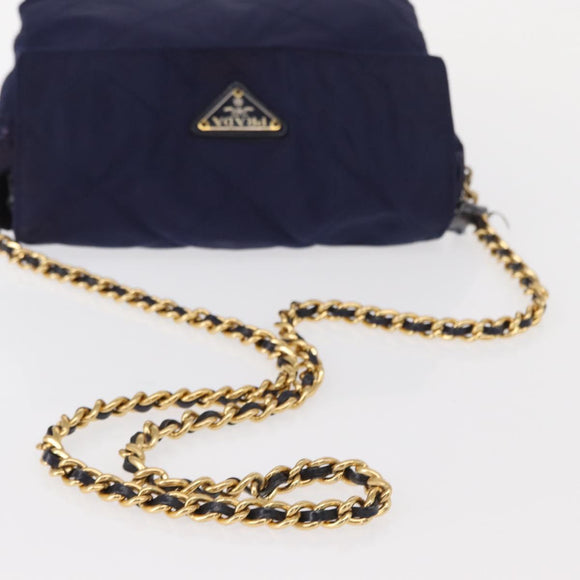 PRADA Chain Shoulder Bag Nylon Purple Gold Auth SW1838